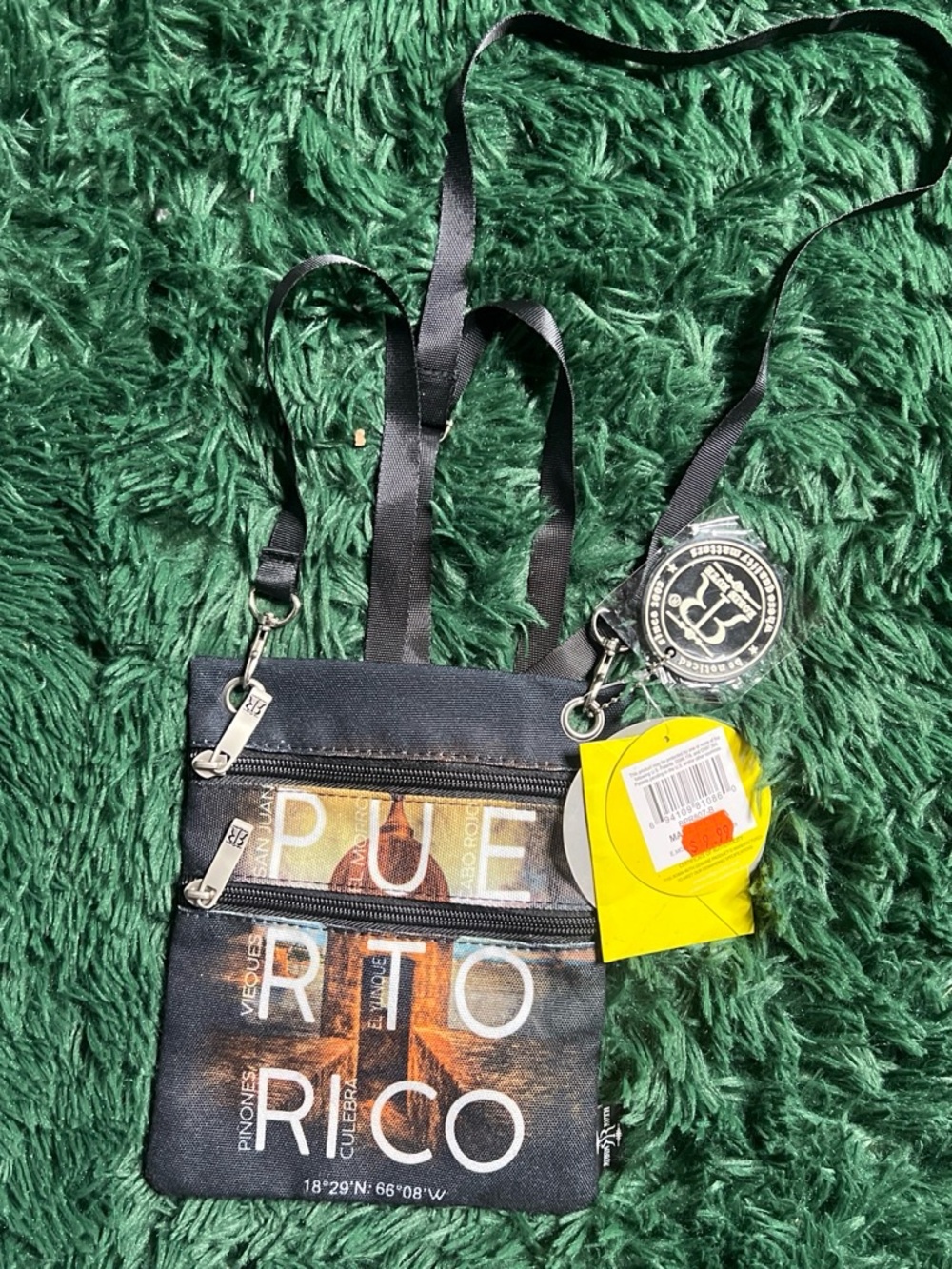 Puerto Rico Printed Black Crossbody Travel Bag